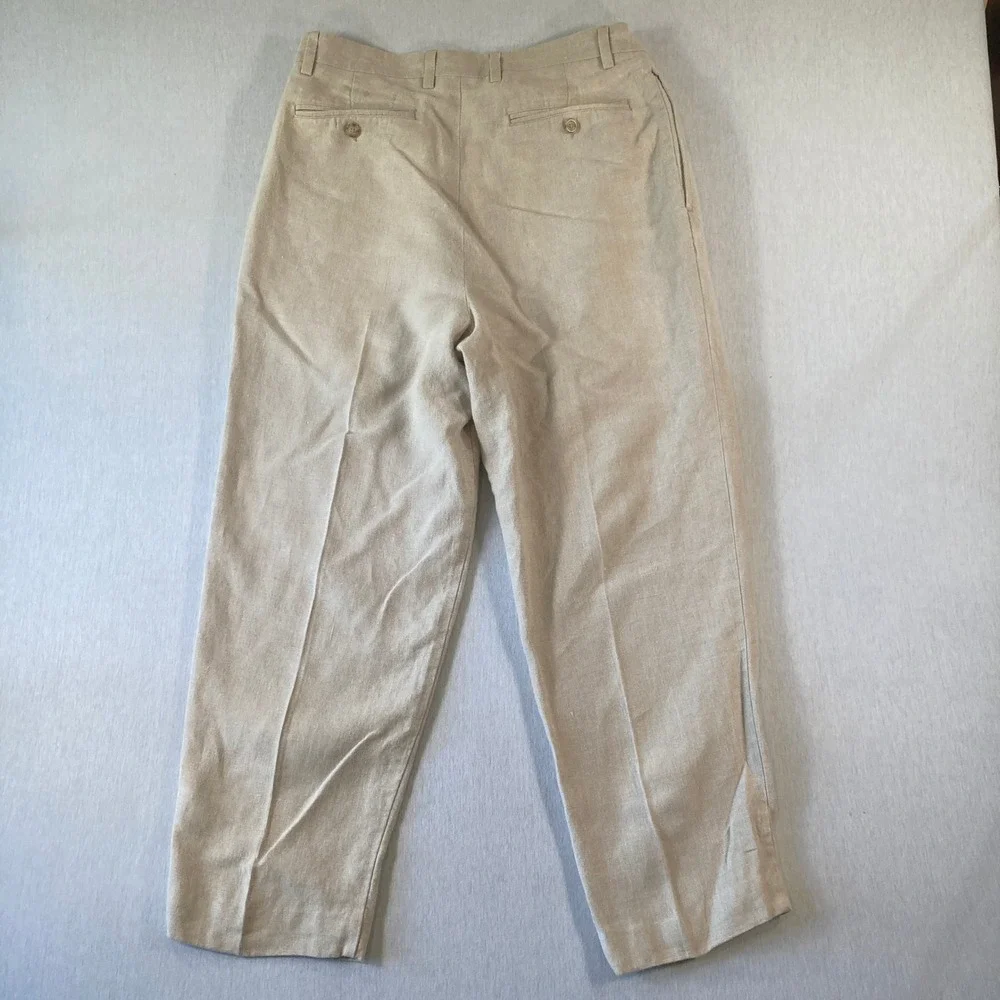 Turnbury Mens Pants 34x29 (Fit 33x27) 100% Linen Cream Pleated Dress Straight